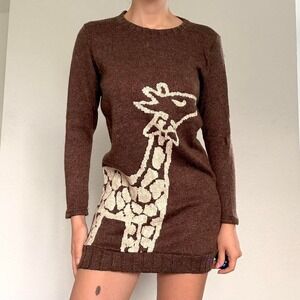 Brown Giraffe Knit Sweater Dress